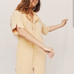 Butter yellow linen jumpsuit romper